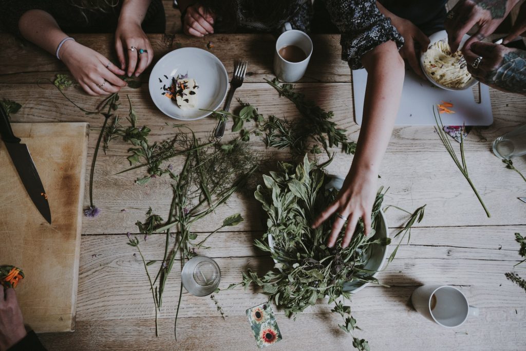 Preparing herbs for medicine.